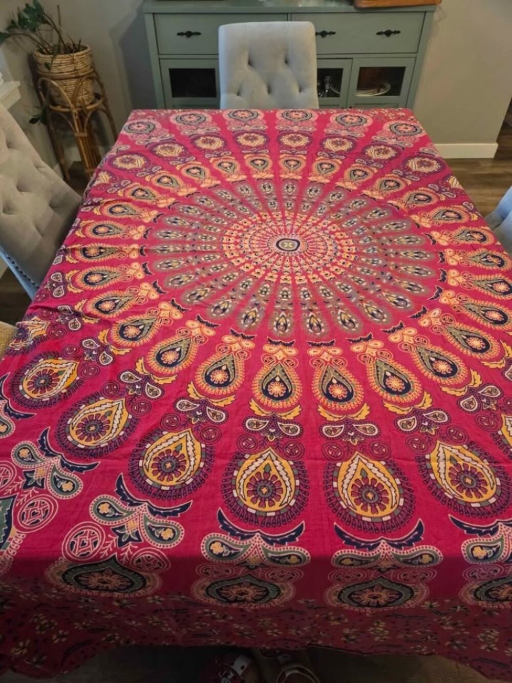 Vibrant beautiful tablecloth made in India 100% cotton approximately 65"x85"